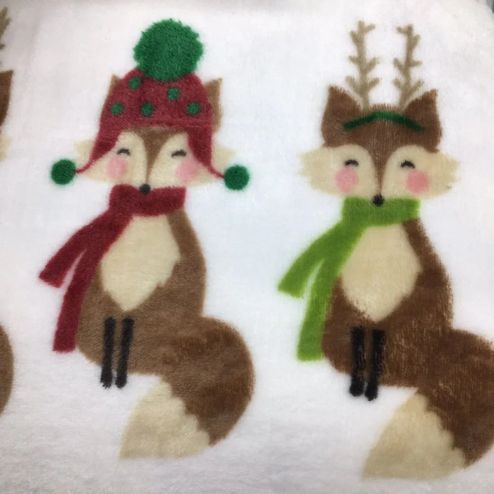 Cynthia Rowley Fox Reindeer Throw Blanket Microfleece Christmas Holiday Kids NEW